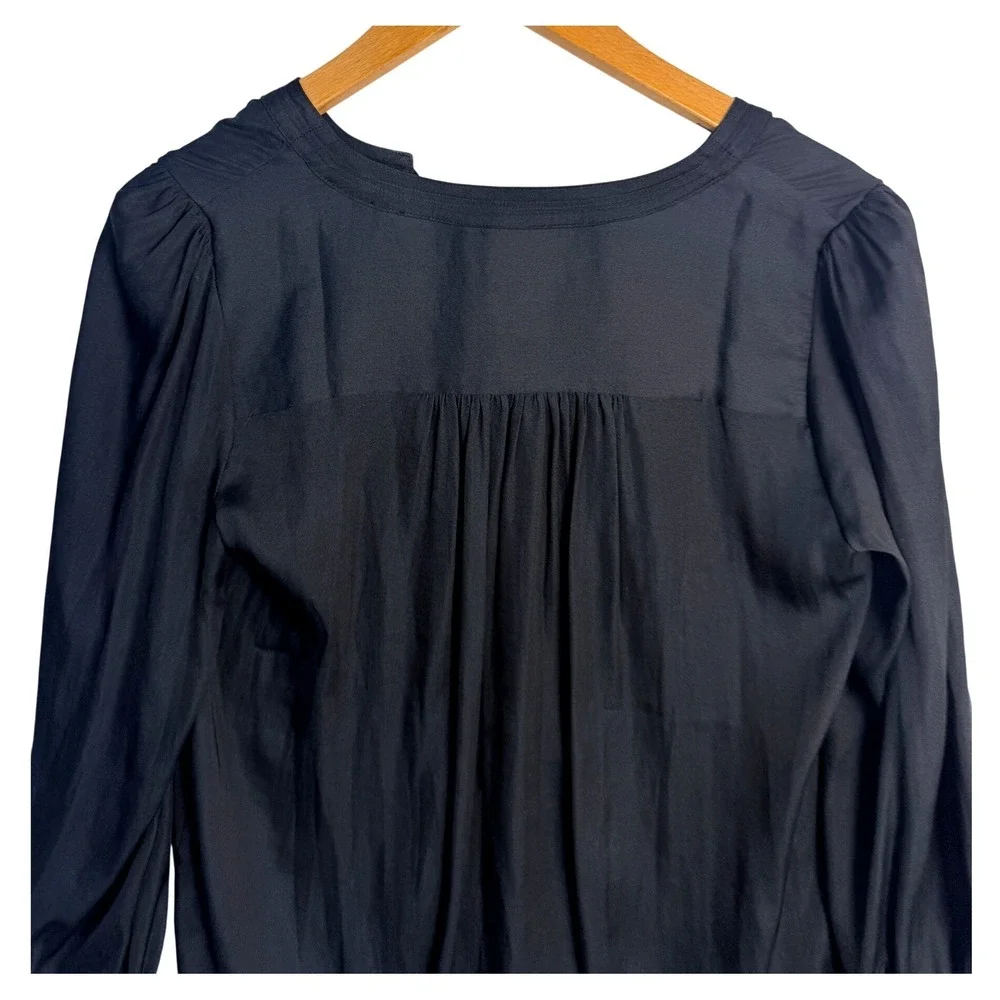 LOFT Women Black Long Sleeve Tassel Tie V-Neck Boho Blouse Top Size‎ S
